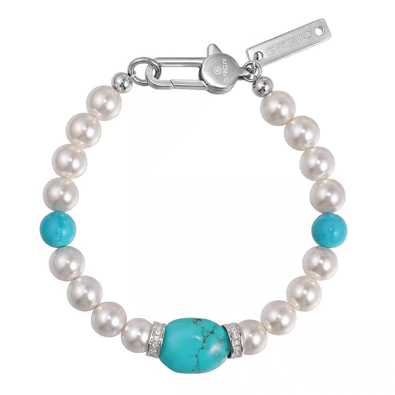 Retro pearl bracelet for men trendy fashion turquoise bracelet for women high-end - MOWTE