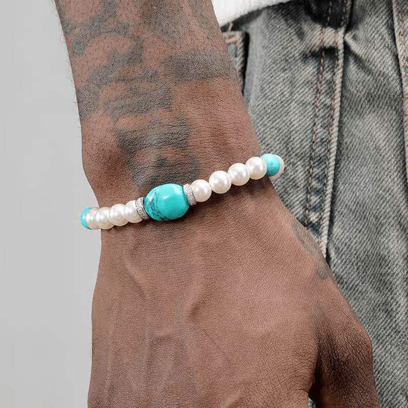 Retro pearl bracelet for men trendy fashion turquoise bracelet for women high-end - MOWTE
