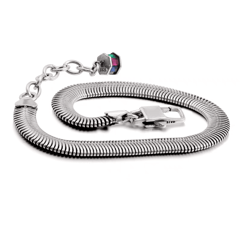 6mm snake bone chain bracelet men's hip-hop fashion S925 pure silver thick bracelet women's high-end feel non allergic - MOWTE