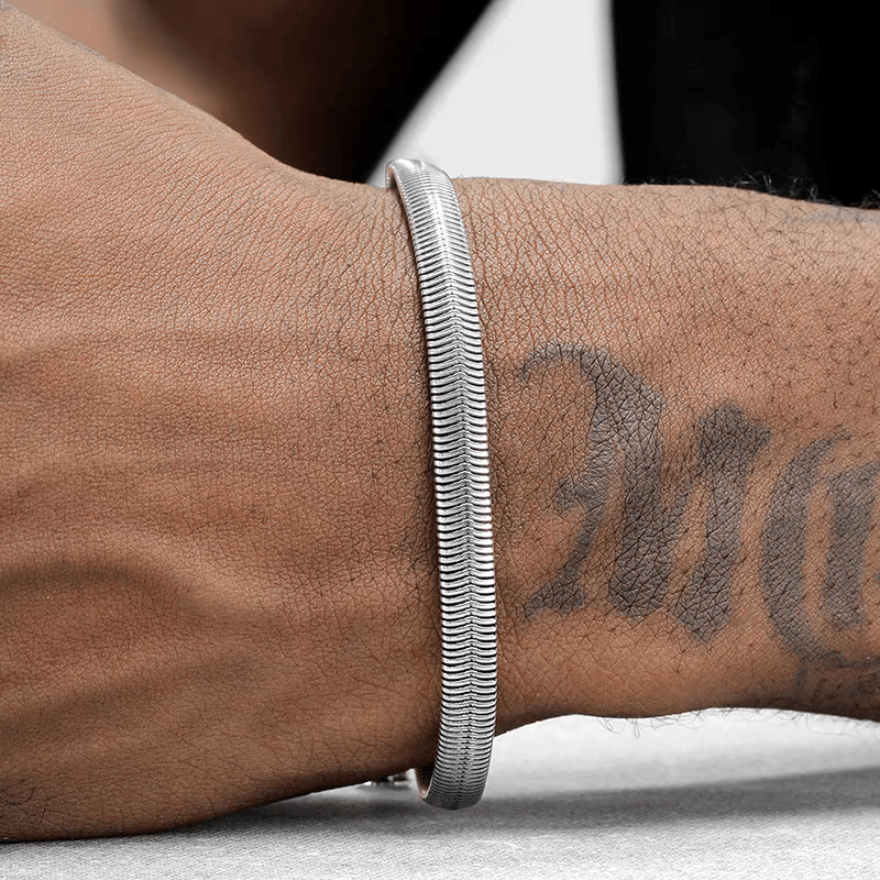 6mm snake bone chain bracelet men's hip-hop fashion S925 pure silver thick bracelet women's high-end feel non allergic - MOWTE