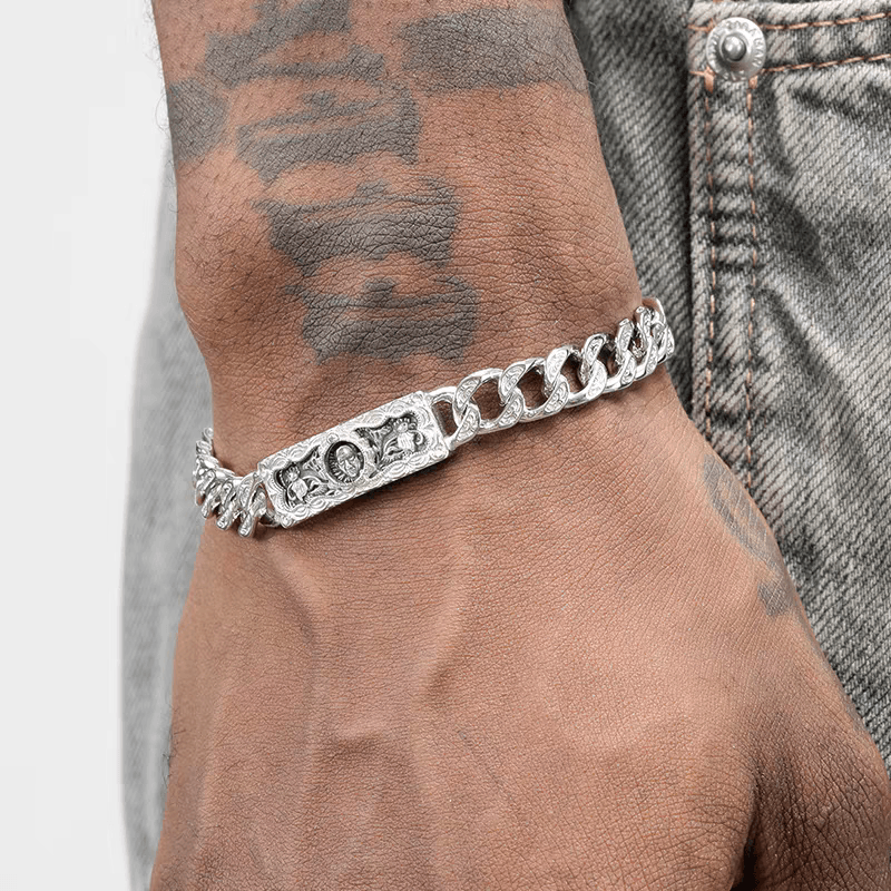 Tang grass pattern S925 sterling silver bracelet for men hip-hop retro trend skull head bracelet for women with a sense of luxury - MOWTE