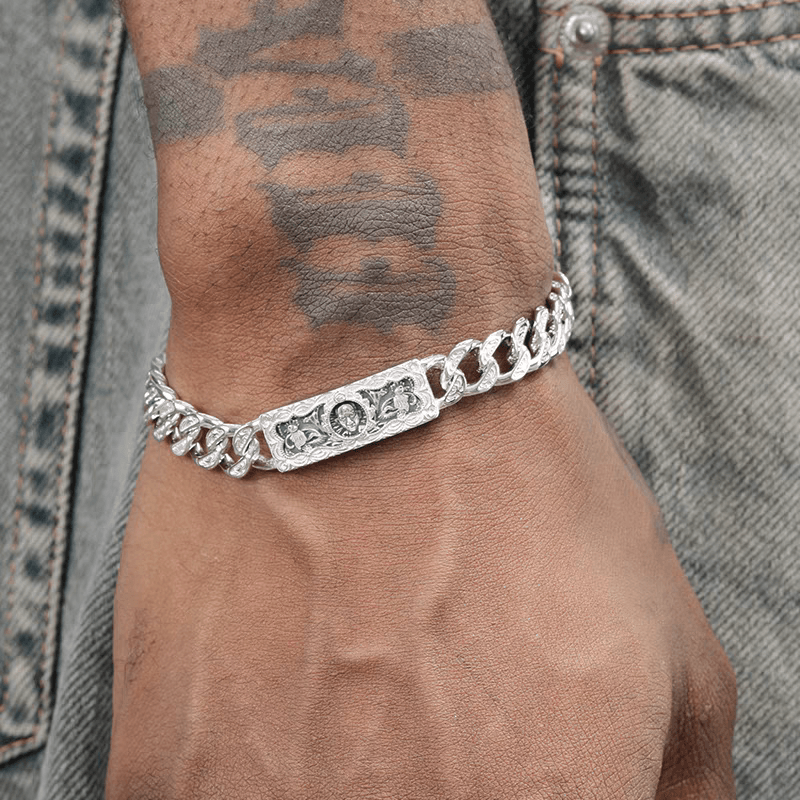 Tang grass pattern S925 sterling silver bracelet for men hip-hop retro trend skull head bracelet for women with a sense of luxury - MOWTE
