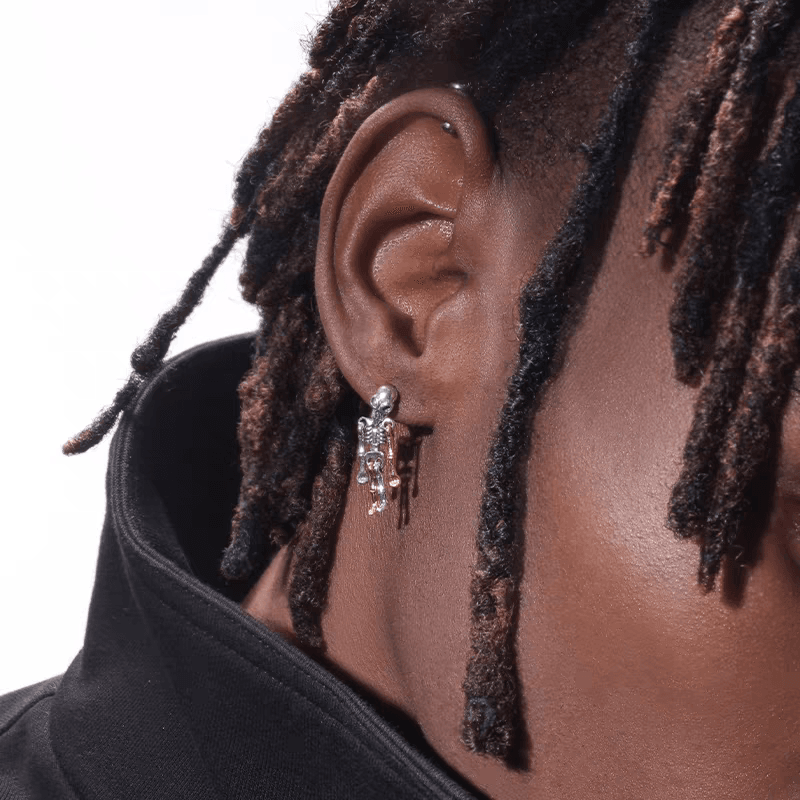S925 sterling silver skull figure earrings for men - MOWTE