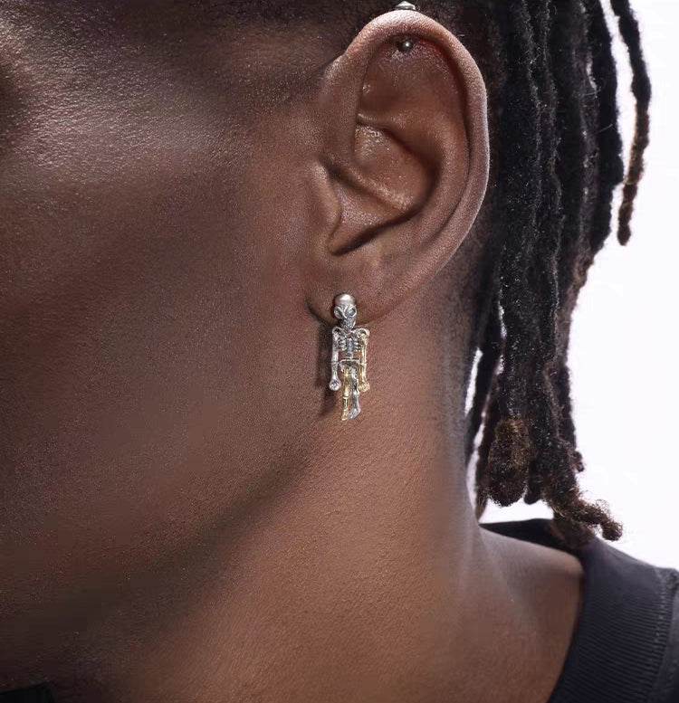 S925 sterling silver skull figure earrings for men - MOWTE