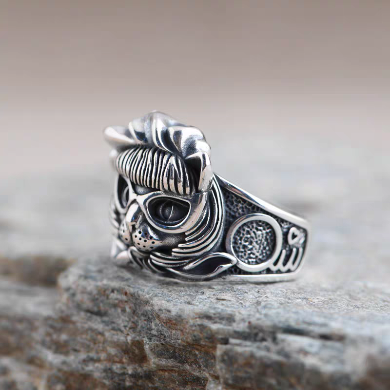 S925 pure silver precision kitten pirate Zoro eyes cat mouth for wealth cat men and women ring