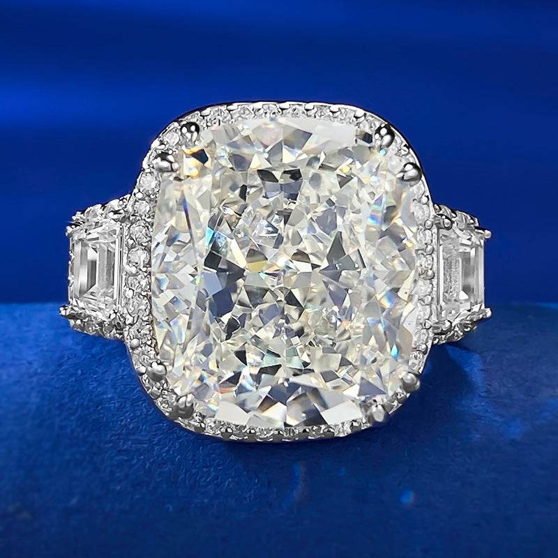 Hot selling high carbon diamond 12 * 14mm fat square ice flower cut pure silver ring
