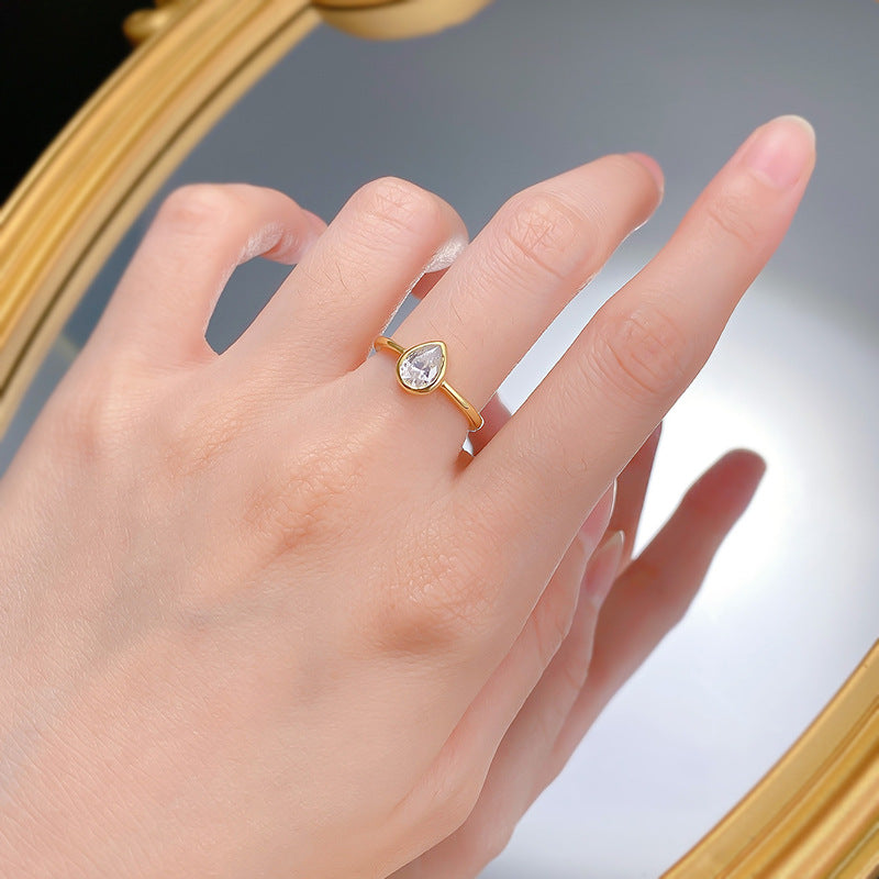 New S925 Silver Plated Gold 5 * 7 Pear Shaped Cutting Exquisite Versatile Basic Style Stackable Ring