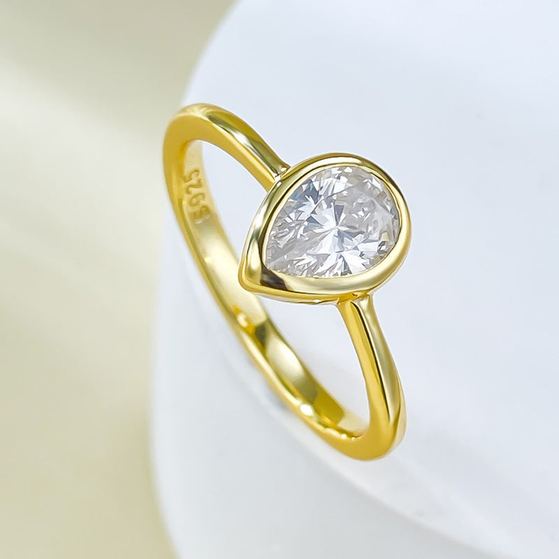 New S925 Silver Plated Gold 5 * 7 Pear Shaped Cutting Exquisite Versatile Basic Style Stackable Ring