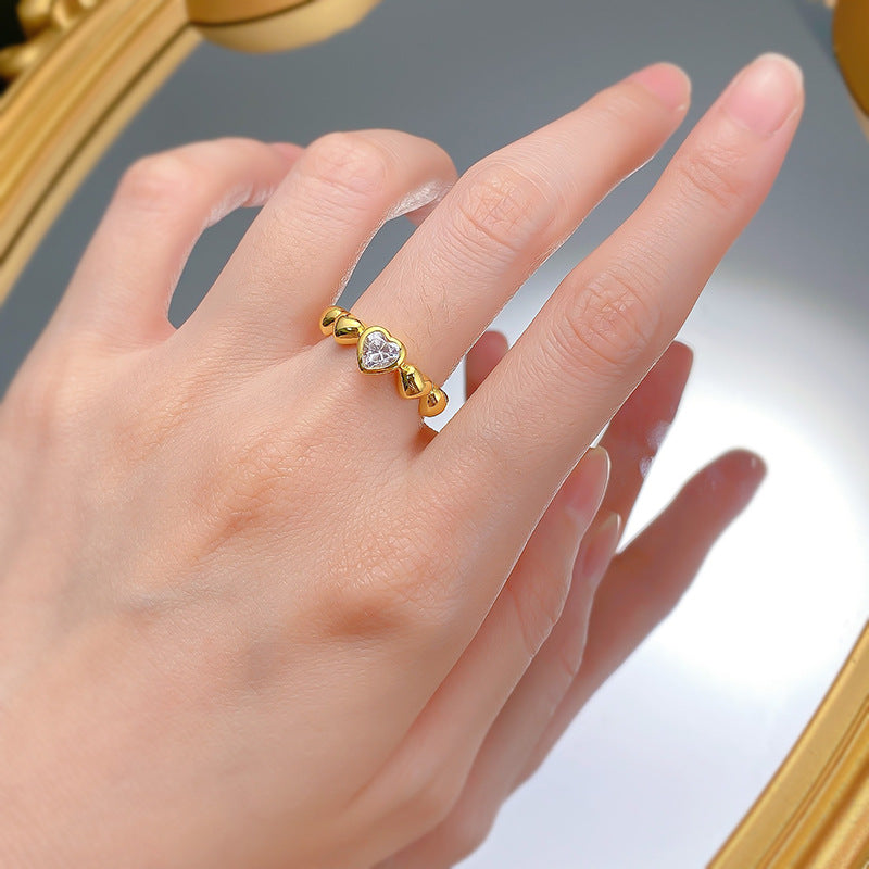 Heart-shaped high carbon diamond S925 silver plated gold ring basic stackable ring