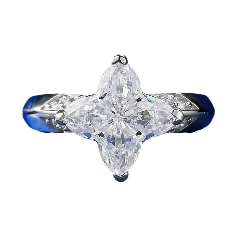 Four cornered irregular high carbon diamond ring for women 925 silver daily outfit