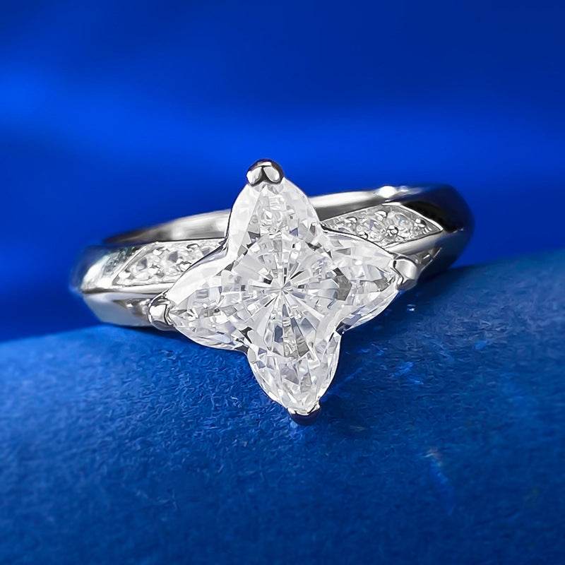 Four cornered irregular high carbon diamond ring for women 925 silver daily outfit