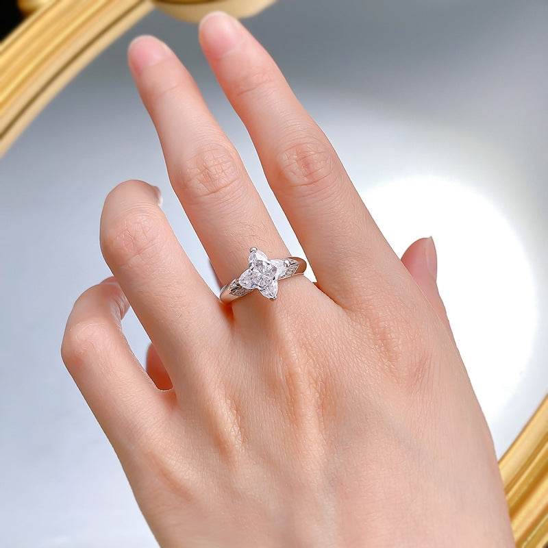 Four cornered irregular high carbon diamond ring for women 925 silver daily outfit