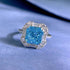 925 sterling silver 8 * 8 sea blue ice flower cut high-end square ring for women - MOWTE