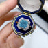 925 sterling silver 8 * 8 sea blue ice flower cut high-end square ring for women - MOWTE