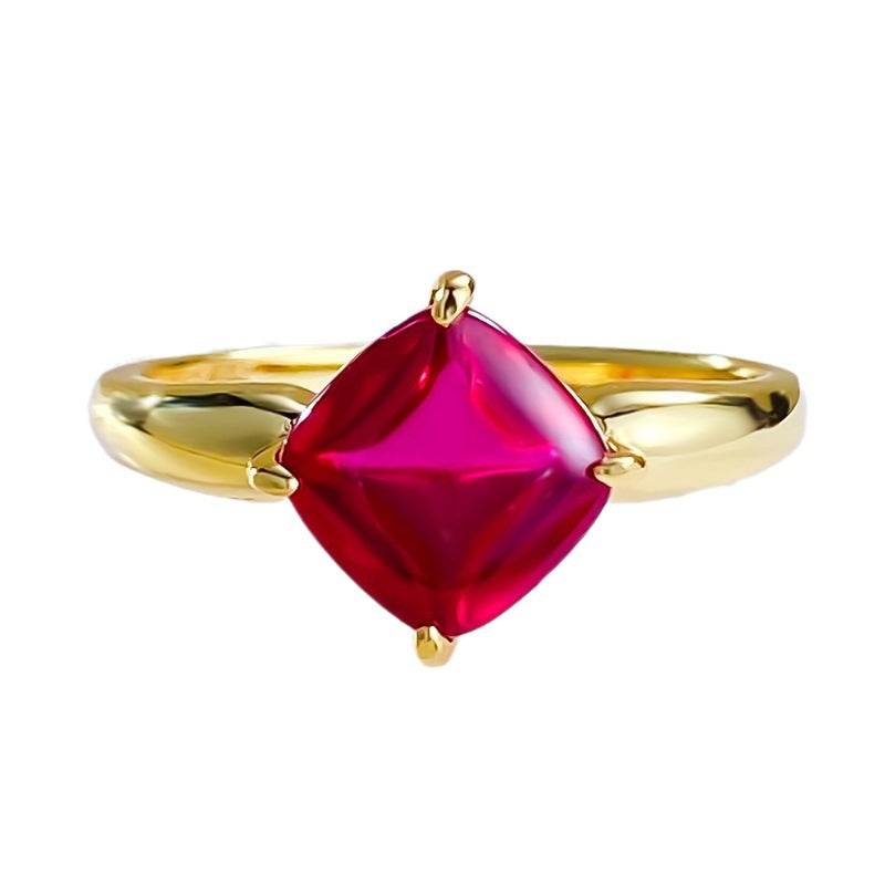 New 7 * 7 Pigeon Blood Brown Sugar Tower Ring S925 Silver Plated Gold Base Stackable Style - MOWTE