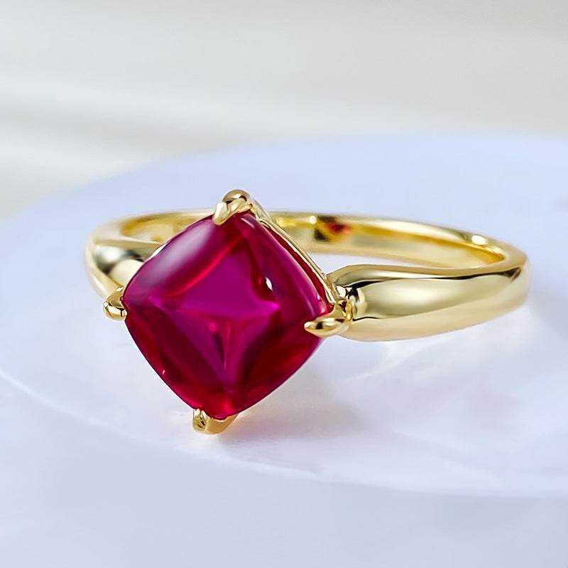 New 7 * 7 Pigeon Blood Brown Sugar Tower Ring S925 Silver Plated Gold Base Stackable Style - MOWTE