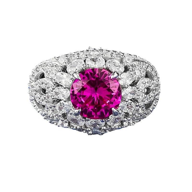 S925 Silver Fashion Commuter 8.0mm Pink Round Diamond Ring - MOWTE