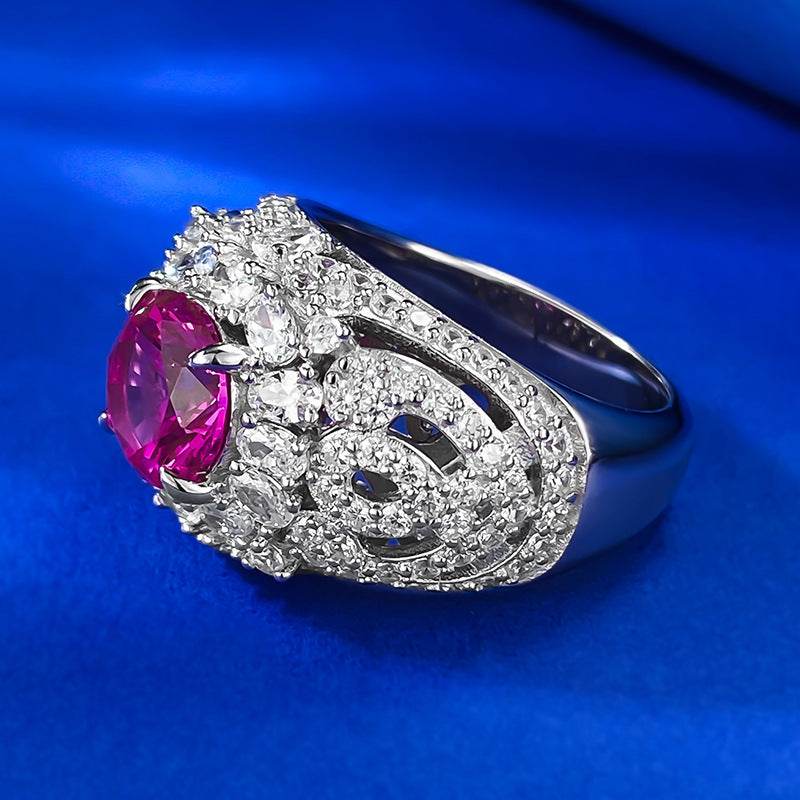 S925 Silver Fashion Commuter 8.0mm Pink Round Diamond Ring - MOWTE