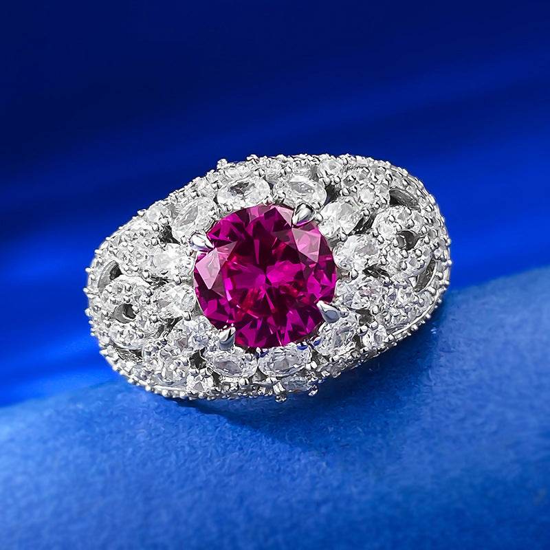 S925 Silver Fashion Commuter 8.0mm Pink Round Diamond Ring - MOWTE