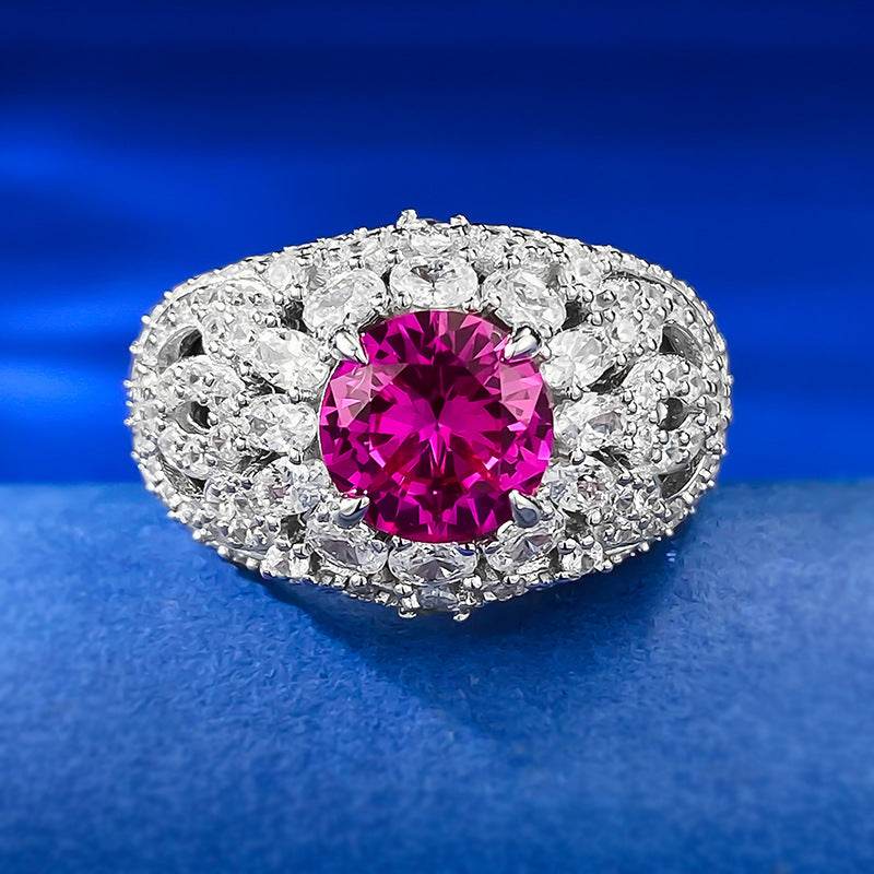 S925 Silver Fashion Commuter 8.0mm Pink Round Diamond Ring - MOWTE