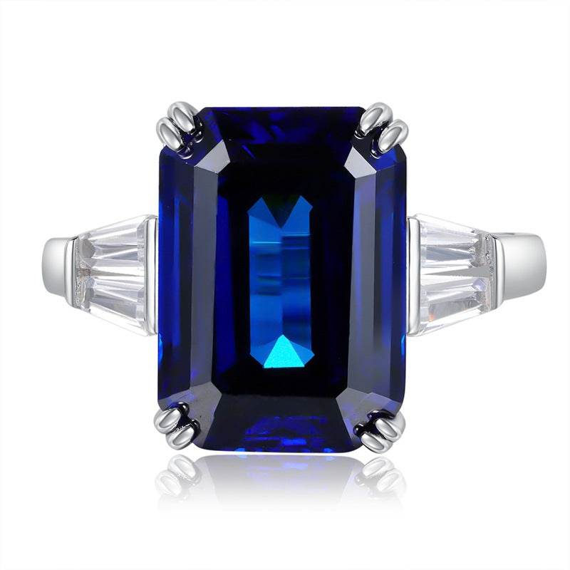 New S925 Silver Emerald Cut 10 * 14 Royal Blue Ring for Women - MOWTE