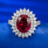 S925 Silver Dove Blood Red Simulated Diamond 8 * 10 Elliptical Ring Ring Group Inlaid Flower Cluster Wedding Ring