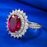 S925 Silver Dove Blood Red Simulated Diamond 8 * 10 Elliptical Ring Ring Group Inlaid Flower Cluster Wedding Ring