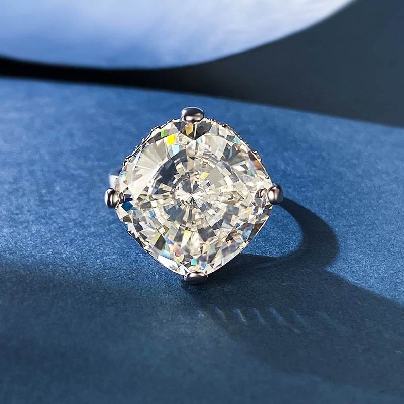 925 Silver Top Luxury Set Large Diamond Ring 15 * 15 High Carbon Diamond Wedding Ring Engagement Ring - MOWTE