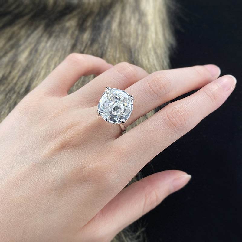 925 Silver Top Luxury Set Large Diamond Ring 15 * 15 High Carbon Diamond Wedding Ring Engagement Ring - MOWTE