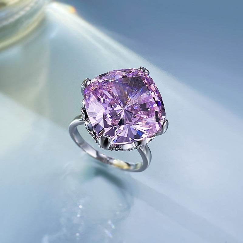 925 Silver Top Luxury Set Large Diamond Ring 15 * 15 High Carbon Diamond Wedding Ring Engagement Ring - MOWTE