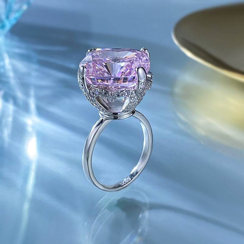 925 Silver Top Luxury Set Large Diamond Ring 15 * 15 High Carbon Diamond Wedding Ring Engagement Ring - MOWTE