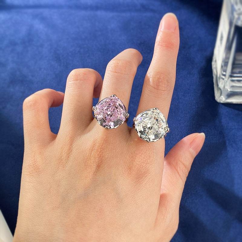 925 Silver Top Luxury Set Large Diamond Ring 15 * 15 High Carbon Diamond Wedding Ring Engagement Ring - MOWTE