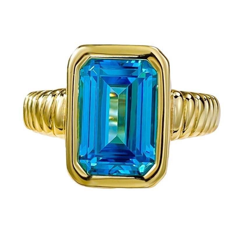 New navy blue high carbon diamond ring for women rectangular 8 * 12mm 925 silver daily wear style - MOWTE