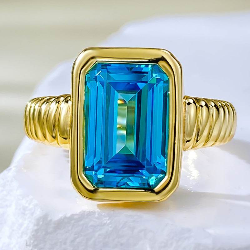 New navy blue high carbon diamond ring for women rectangular 8 * 12mm 925 silver daily wear style - MOWTE