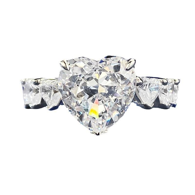 Hot selling heart-shaped high carbon diamond ring s925 silver heart-shaped 5-carat engagement ring - MOWTE