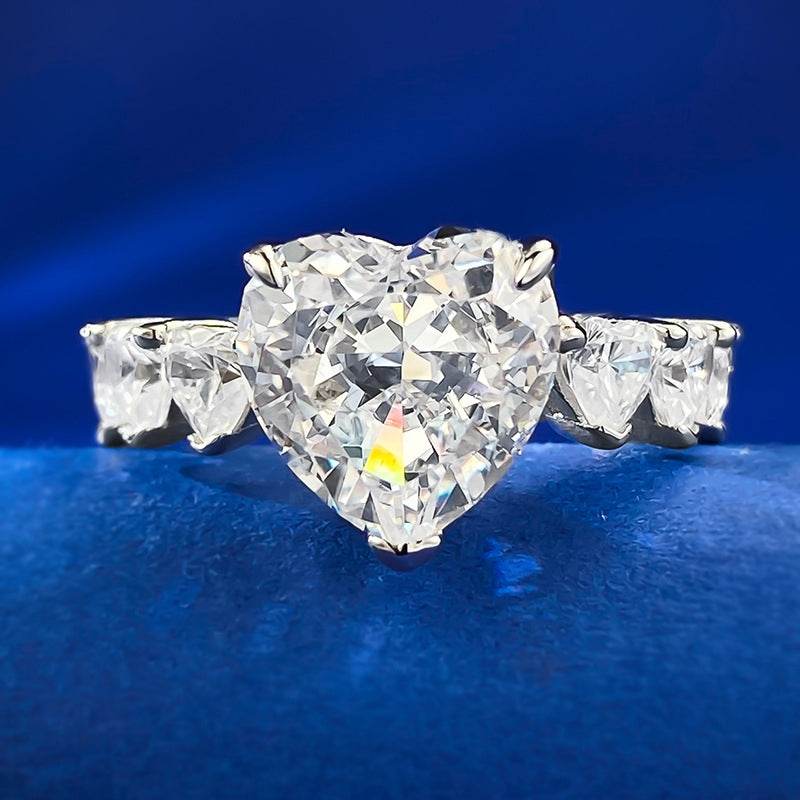 Hot selling heart-shaped high carbon diamond ring s925 silver heart-shaped 5-carat engagement ring - MOWTE
