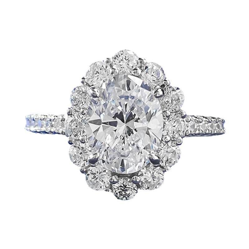 New high carbon diamond ring 7 * 9 oval white diamond ice flower cut wedding ring for women - MOWTE