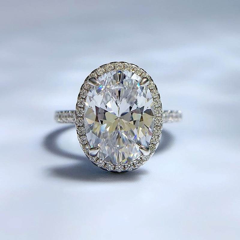 New 925 silver 9 * 12 oval pigeon egg high carbon diamond ring fashionable simple daily wear ring - MOWTE