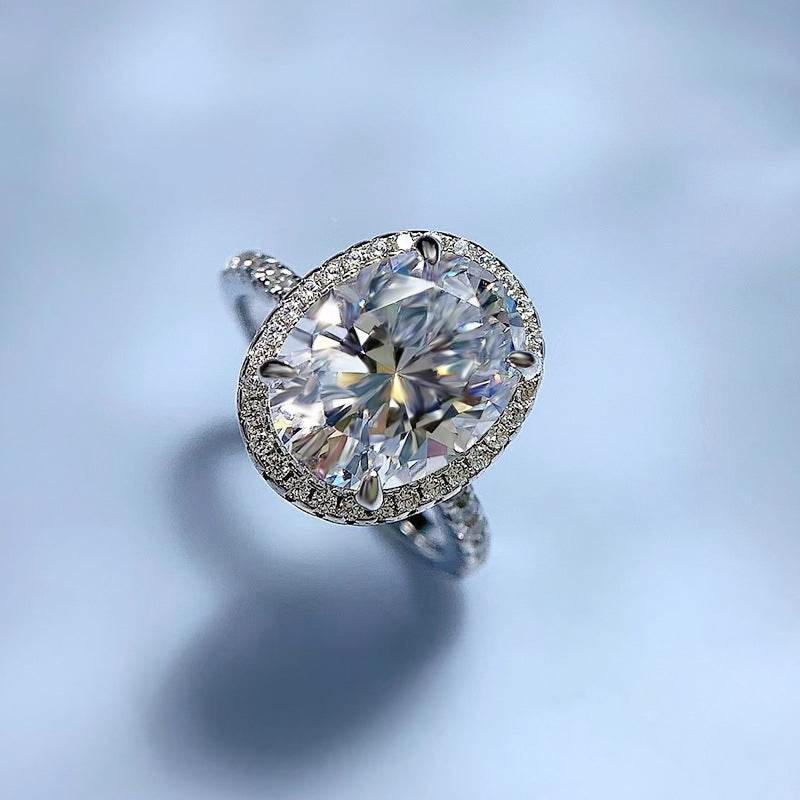New 925 silver 9 * 12 oval pigeon egg high carbon diamond ring fashionable simple daily wear ring - MOWTE