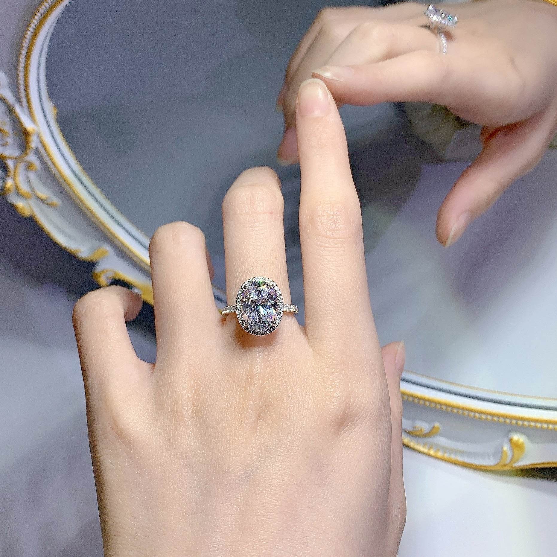 New 925 silver 9 * 12 oval pigeon egg high carbon diamond ring fashionable simple daily wear ring - MOWTE