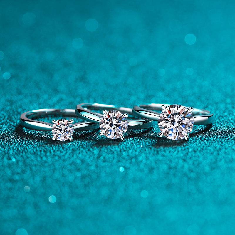 Moissanite ring made of pure silver plated with PT950 classic four claws - MOWTE