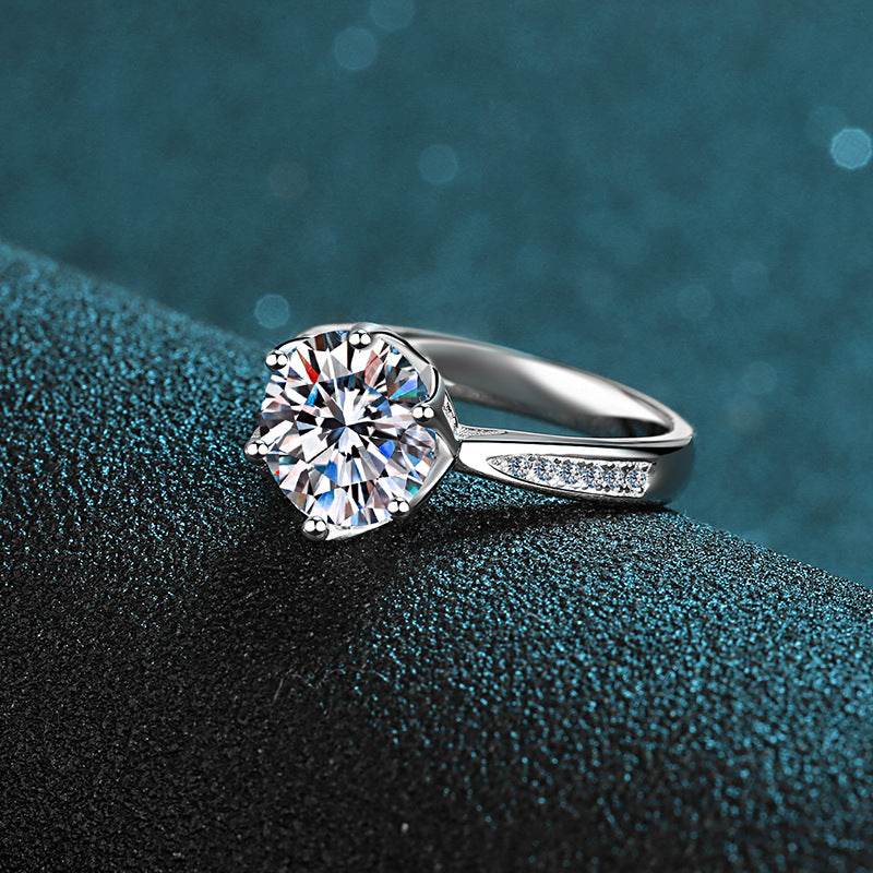 S925 sterling silver ring women's 3-carat moissanite diamond ring six claw wedding ring - MOWTE
