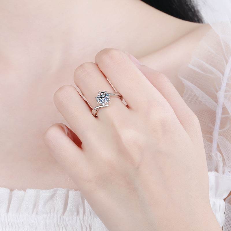 925 sterling silver ring for women Newby Snowflake 1 ct, 2 ct moissanite ring - MOWTE