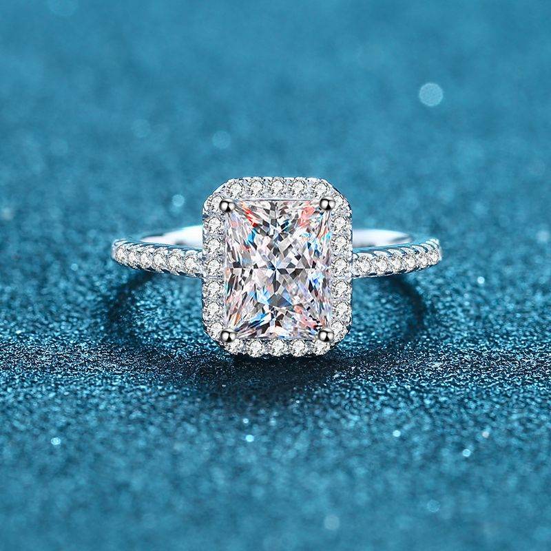 925 sterling silver ring female sugar micro inlaid radar cut 1 ct 2 ct four claw shaped moissanite ring - MOWTE