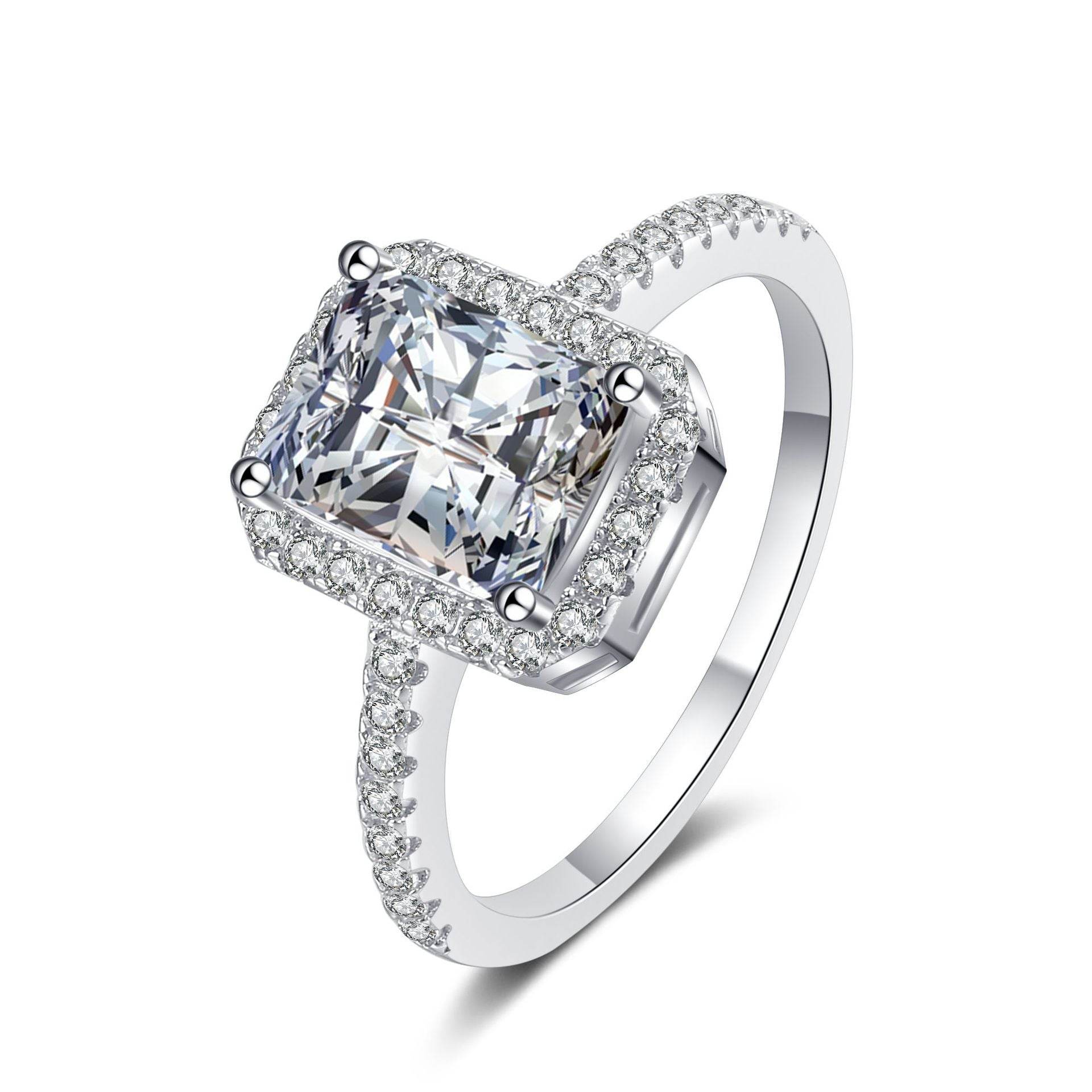 925 sterling silver ring female sugar micro inlaid radar cut 1 ct 2 ct four claw shaped moissanite ring - MOWTE