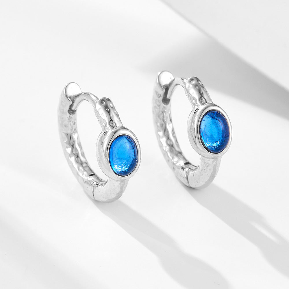 Light luxury round personalized trendy pure silver earrings with simple and versatile zircon ear buckles and earrings rings