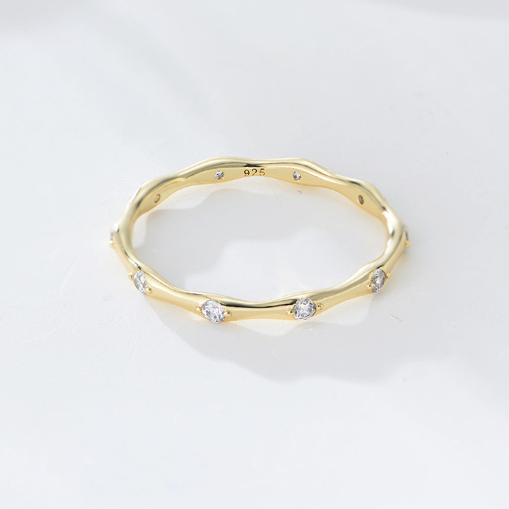 S925 Pure Silver Simple Geometric Bamboo Knot Ring Light Luxury Stackable Ring Series