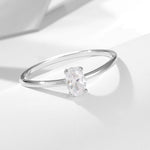 Personalized and minimalist single diamond pure silver ring for women with Instagram style geometric oval zirconia ring - MOWTE