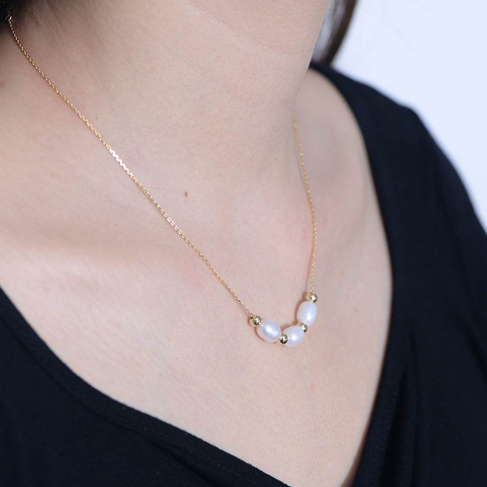 Retro natural freshwater pearl necklace women's pure silver high-end feeling collarbone chain - MOWTE