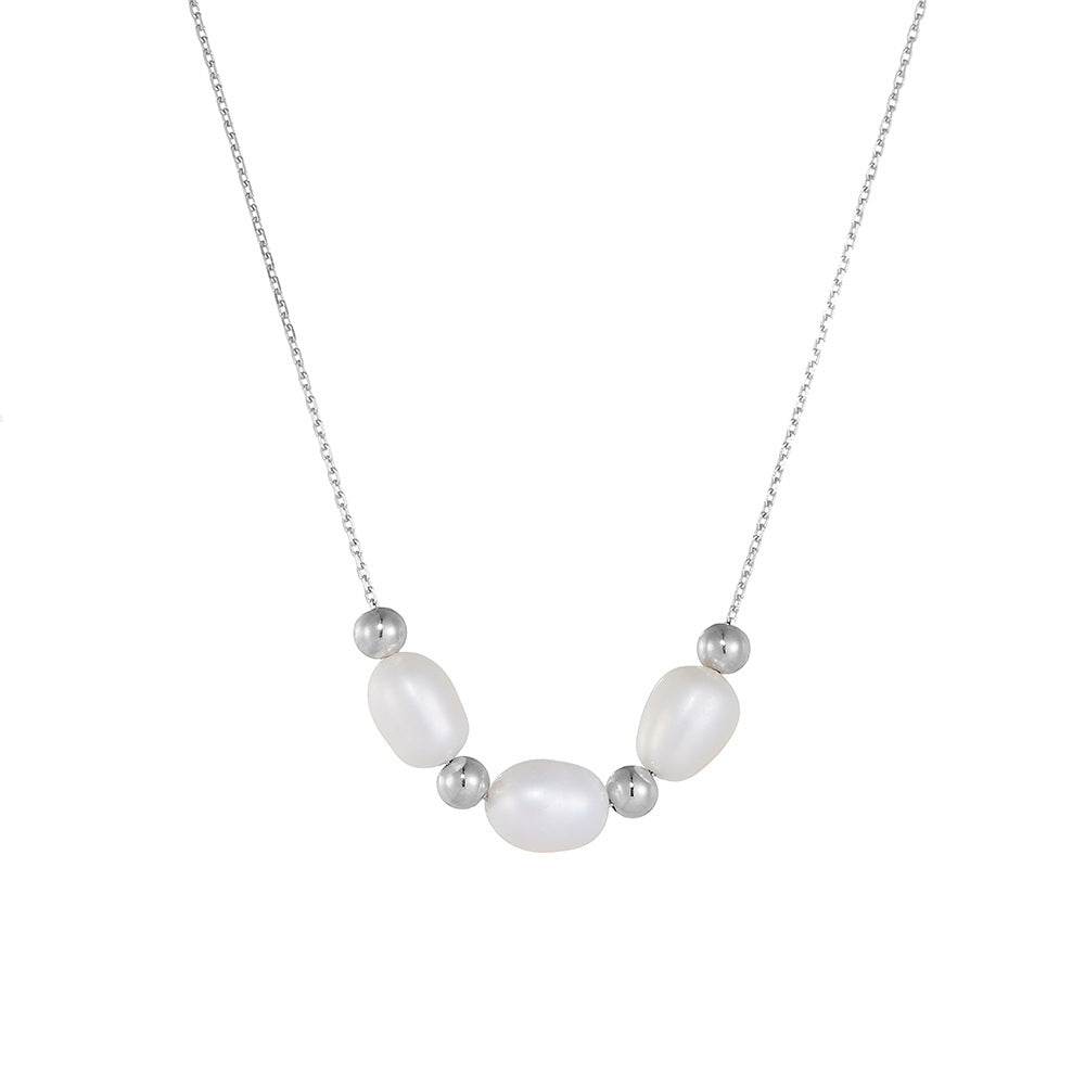 Retro natural freshwater pearl necklace women's pure silver high-end feeling collarbone chain - MOWTE